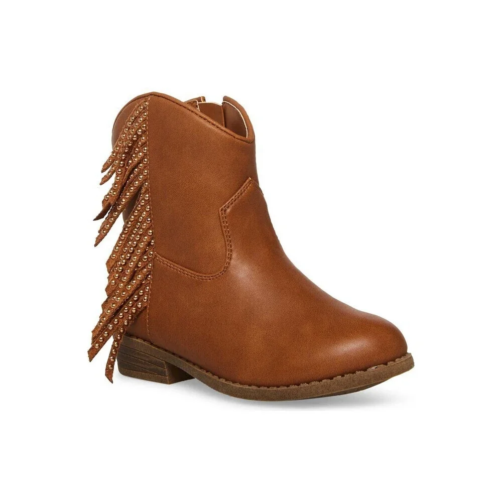 Steve Madden Willaa Western Boots Kids US 10 Brown Leather Fringe Bootie ZPO3455